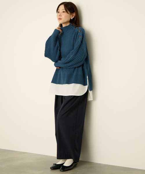 NAVY(ネイビー)の「nAvy 時短レイヤード風 ボタンハイネックニット(ニット/セーター・レディース・ブラック/グリーン/レッド/ブルー/ホワイト×ネイビー・FREE)」の15枚目の写真