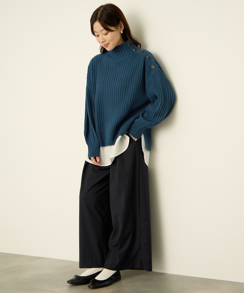 NAVY(ネイビー)の「nAvy 時短レイヤード風 ボタンハイネックニット(ニット/セーター・レディース・ブラック/グリーン/レッド/ブルー/ホワイト×ネイビー・FREE)」の16枚目の写真