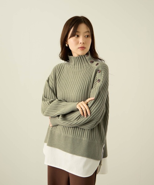 NAVY(ネイビー)の「nAvy 時短レイヤード風 ボタンハイネックニット(ニット/セーター・レディース・ブラック/グリーン/レッド/ブルー/ホワイト×ネイビー・FREE)」の17枚目の写真