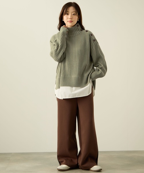 NAVY(ネイビー)の「nAvy 時短レイヤード風 ボタンハイネックニット(ニット/セーター・レディース・ブラック/グリーン/レッド/ブルー/ホワイト×ネイビー・FREE)」の19枚目の写真