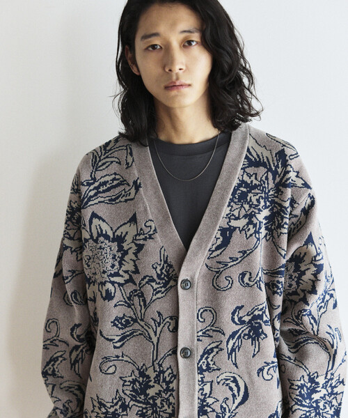 セール】フラワー総柄 モール糸 ニットカーディガン/リラックス