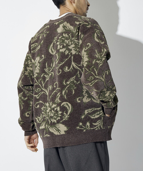 セール】フラワー総柄 モール糸 ニットカーディガン/リラックス