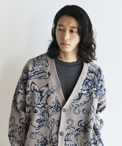 ランバンコレクション　七分袖コットンカーディガン　フラワー総柄　モノクロ　38 ジャカードニットカーディガン|LANVIN COLLECTION | LANVIN COLLECTION