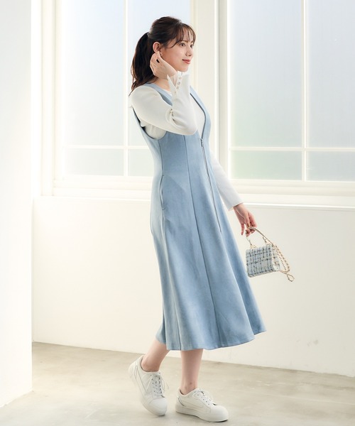 前後2wayフェイクスエードZIPフレアジャンスカ（ジャンパースカート