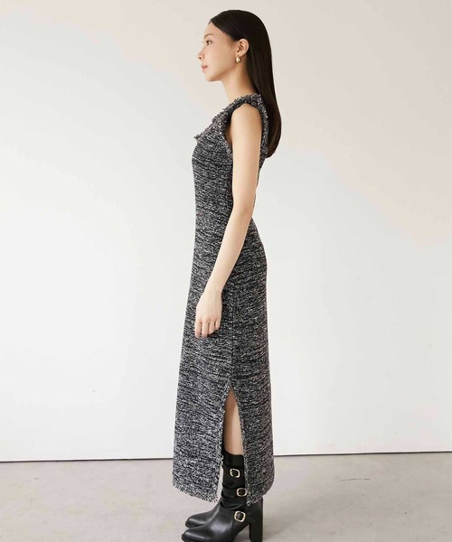 Luan(ルアン)の「【Luan】MARBLE KNIT TWEED OP/マーブルニットツイードワンピース(ワンピース・レディース・ブラック/ベージュ・0/1)」の9枚目の写真