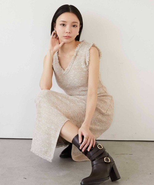 Luan(ルアン)の「【Luan】MARBLE KNIT TWEED OP/マーブルニットツイードワンピース(ワンピース・レディース・ブラック/ベージュ・0/1)」の15枚目の写真