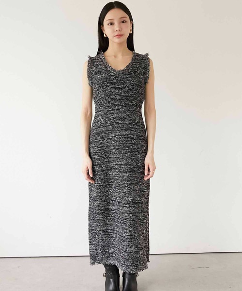 Luan(ルアン)の「【Luan】MARBLE KNIT TWEED OP/マーブルニットツイードワンピース(ワンピース・レディース・ブラック/ベージュ・0/1)」の8枚目の写真