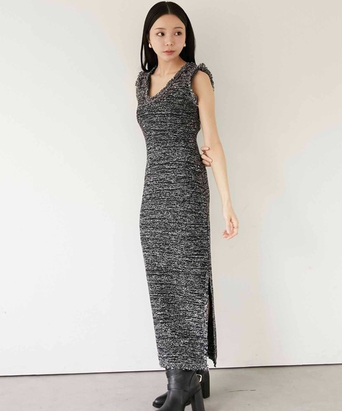 Luan(ルアン)の「【Luan】MARBLE KNIT TWEED OP/マーブルニットツイードワンピース(ワンピース・レディース・ブラック/ベージュ・0/1)」の5枚目の写真