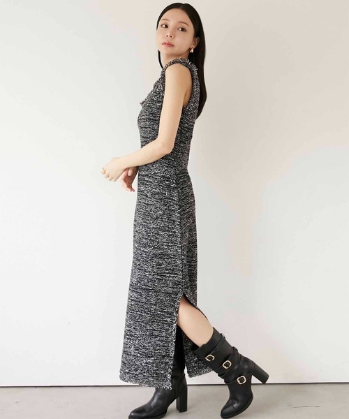 Luan(ルアン)の「【Luan】MARBLE KNIT TWEED OP/マーブルニットツイードワンピース(ワンピース・レディース・ブラック/ベージュ・0/1)」の14枚目の写真