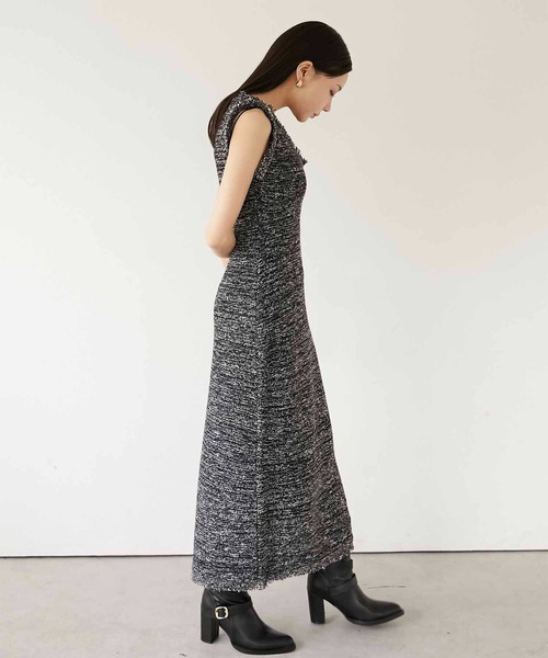 Luan(ルアン)の「【Luan】MARBLE KNIT TWEED OP/マーブルニットツイードワンピース(ワンピース・レディース・ブラック/ベージュ・0/1)」の6枚目の写真