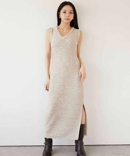 Luan(ルアン)の「【Luan】MARBLE KNIT TWEED OP/マーブルニットツイードワンピース(ワンピース・レディース・ブラック/ベージュ・0/1)」の17枚目の写真
