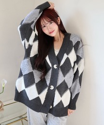 アーガイル柄ニットカーディガン
