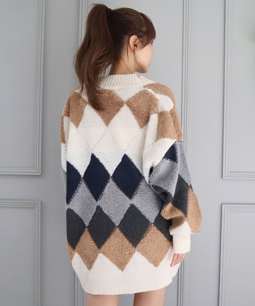 CECIL McBEE(セシルマクビー)の「アーガイル柄ニットカーディガン(カーディガン/ボレロ・レディース・ネイビー/ベージュ/ブラウン/ブラック・MEDIUM)」の18枚目の写真