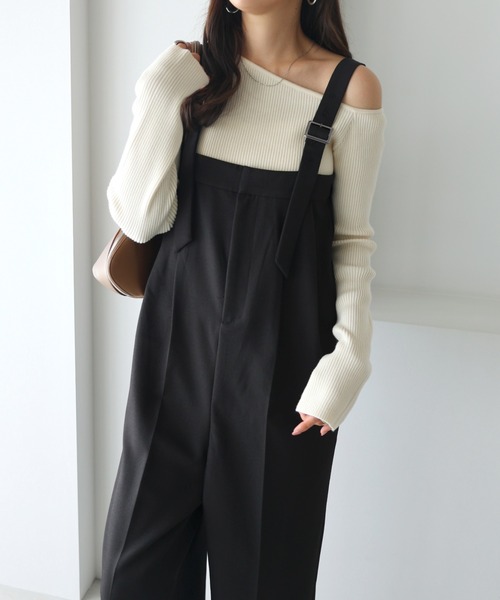 andme(アンドミー)の「ツイルベアワイドサロペット(サロペット/オーバーオール・レディース・ブラック/チャコールグレー/ベージュ系その他・M/L)」の6枚目の写真