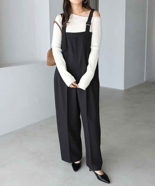 andme(アンドミー)の「ツイルベアワイドサロペット(サロペット/オーバーオール・レディース・ブラック/チャコールグレー/ベージュ系その他・M/L)」の4枚目の写真