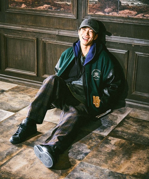 niko and...（ニコアンド）の「メルトンスタジアムブルゾン（ブルゾン・メンズ・ネイビー/グリーン・MEDIUM/LARGE）」の4枚目の写真