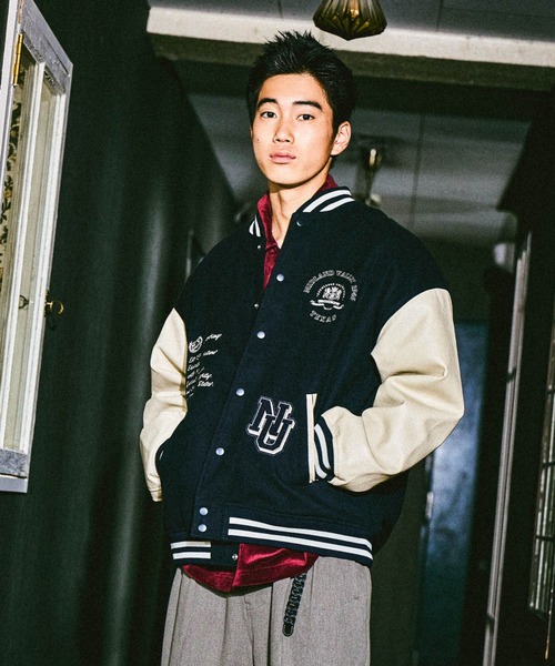 niko and...（ニコアンド）の「メルトンスタジアムブルゾン（ブルゾン・メンズ・ネイビー/グリーン・MEDIUM/LARGE）」の9枚目の写真