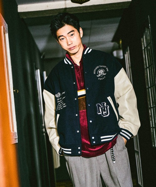 niko and...（ニコアンド）の「メルトンスタジアムブルゾン（ブルゾン・メンズ・ネイビー/グリーン・MEDIUM/LARGE）」の10枚目の写真