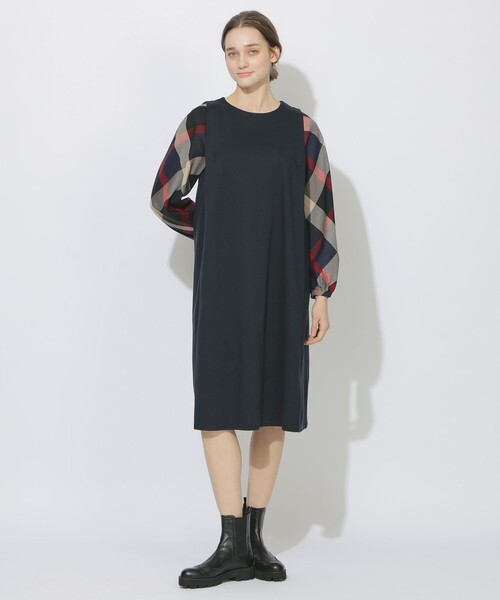 CB CRESTBRIDGE（シービークレストブリッジ）の「【Meシリーズ】スリーブチェックワンピース（ワンピース・レディース・ダークネイビー/ブラック・S/M）」の2枚目の写真