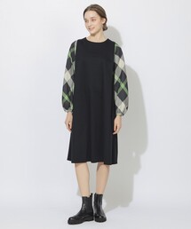 BLUE LABEL ワンピース38♡黒ブラック♡シンプル♡襟の下側にチェック柄 BLUE LABEL ワンピース38♡黒ブラック♡シンプル♡襟の下側に