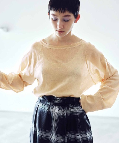 MEDE19F(メデジュウキュウ)の「MEDE19F コットンシアーラグラントップス(Tシャツ/カットソー・レディース・クリーム/ブラック・LL/L/M)」の1枚目の写真