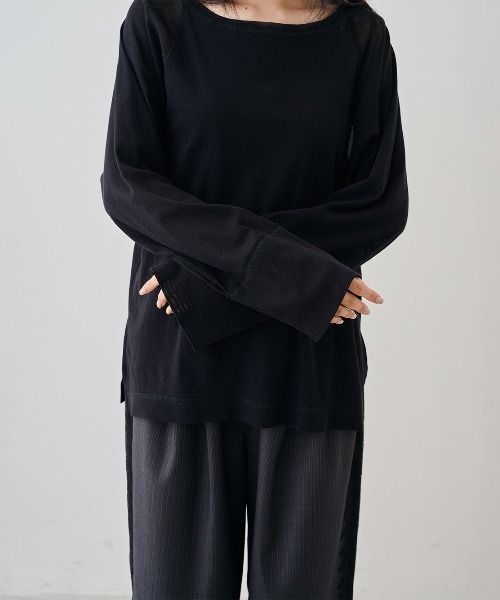 MEDE19F(メデジュウキュウ)の「MEDE19F コットンシアーラグラントップス(Tシャツ/カットソー・レディース・クリーム/ブラック・LL/L/M)」の19枚目の写真