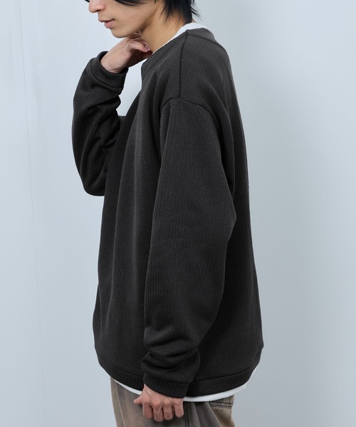NAVY(ネイビー)の「【NAVY/ネイビー】 針抜き裏起毛 フェイクキーネックトレーナー(Tシャツ/カットソー・メンズ・チャコールグレー/カーキ/ベージュ/ネイビー・XL/L/M/S)」の8枚目の写真