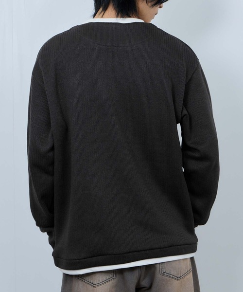 NAVY(ネイビー)の「【NAVY/ネイビー】 針抜き裏起毛 フェイクキーネックトレーナー(Tシャツ/カットソー・メンズ・チャコールグレー/カーキ/ベージュ/ネイビー・XL/L/M/S)」の9枚目の写真