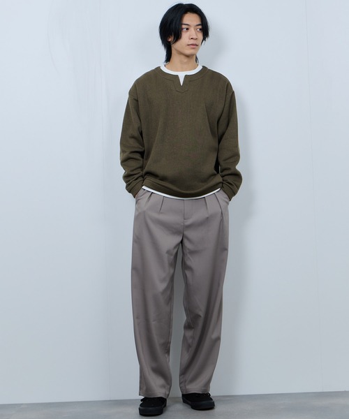 NAVY(ネイビー)の「【NAVY/ネイビー】 針抜き裏起毛 フェイクキーネックトレーナー(Tシャツ/カットソー・メンズ・チャコールグレー/カーキ/ベージュ/ネイビー・XL/L/M/S)」の13枚目の写真
