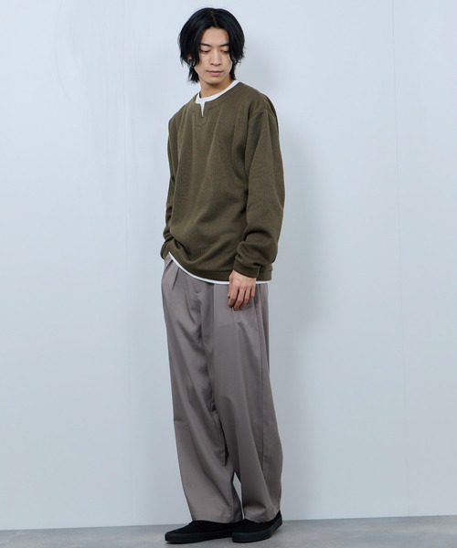 NAVY(ネイビー)の「【NAVY/ネイビー】 針抜き裏起毛 フェイクキーネックトレーナー(Tシャツ/カットソー・メンズ・チャコールグレー/カーキ/ベージュ/ネイビー・XL/L/M/S)」の14枚目の写真