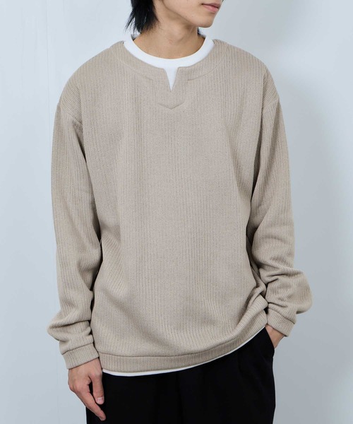 NAVY(ネイビー)の「【NAVY/ネイビー】 針抜き裏起毛 フェイクキーネックトレーナー(Tシャツ/カットソー・メンズ・チャコールグレー/カーキ/ベージュ/ネイビー・XL/L/M/S)」の19枚目の写真