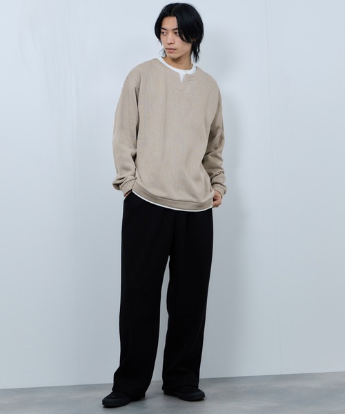 NAVY(ネイビー)の「【NAVY/ネイビー】 針抜き裏起毛 フェイクキーネックトレーナー(Tシャツ/カットソー・メンズ・チャコールグレー/カーキ/ベージュ/ネイビー・XL/L/M/S)」の20枚目の写真