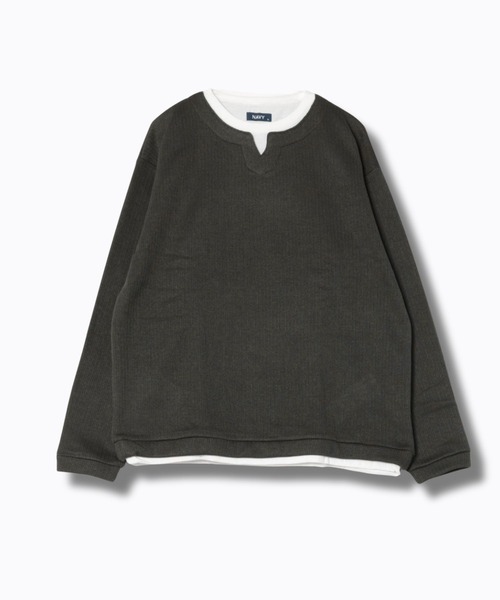 NAVY(ネイビー)の「【NAVY/ネイビー】 針抜き裏起毛 フェイクキーネックトレーナー(Tシャツ/カットソー・メンズ・チャコールグレー/カーキ/ベージュ/ネイビー・XL/L/M/S)」の22枚目の写真