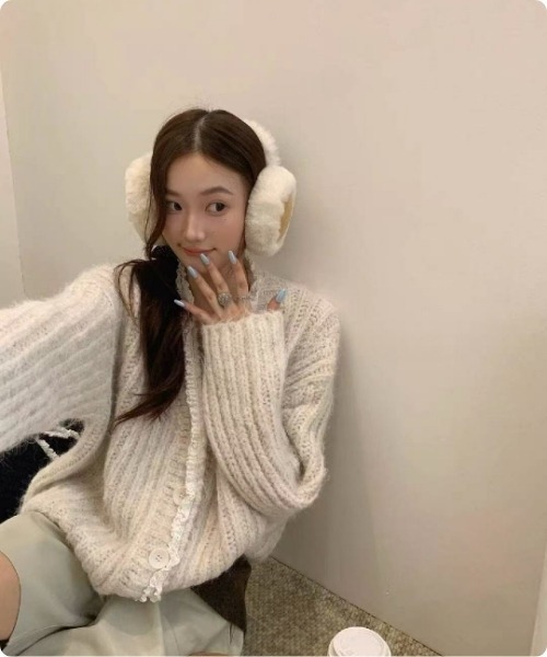 セール】レース縁取りのニットカーデ（カーディガン/ボレロ）｜I.O.E