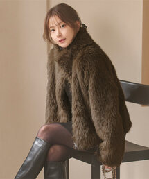 ファーコート ショート丈 フェイクファー」に該当するブラウン/茶色系
