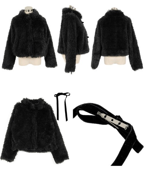 KOBE LETTUCE（コウベレタス）の「[ 小澤美里さんコラボ ] リボンブローチつきエコファーショートコート（ブルゾン・レディース・ブラック/ベージュ/ピンク/ベージュ系/ブラウン・M）」の14枚目の写真