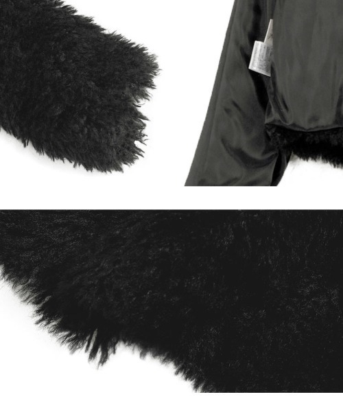 KOBE LETTUCE（コウベレタス）の「[ 小澤美里さんコラボ ] リボンブローチつきエコファーショートコート（ブルゾン・レディース・ブラック/ベージュ/ピンク/ベージュ系/ブラウン・M）」の16枚目の写真