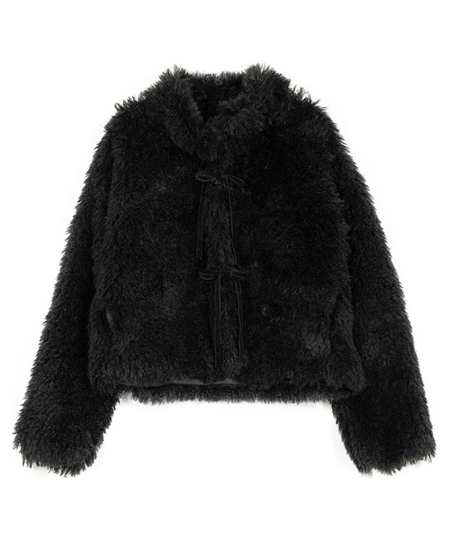 KOBE LETTUCE（コウベレタス）の「[ 小澤美里さんコラボ ] リボンブローチつきエコファーショートコート（ブルゾン・レディース・ブラック/ベージュ/ピンク/ベージュ系/ブラウン・M）」の17枚目の写真