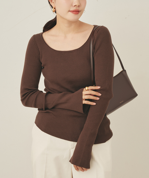 Plage easy care rib プルオーバー ブラウン easy care wide rib プルオーバー（ニット/セーター）｜Plage