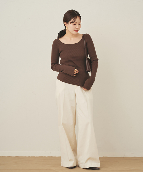 Plage easy care rib プルオーバー ブラウン easy care wide rib プルオーバー（ニット/セーター）｜Plage