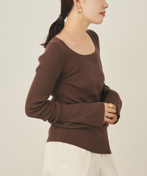 Plage easy care rib プルオーバー ブラウン easy care wide rib プルオーバー（ニット/セーター）｜Plage