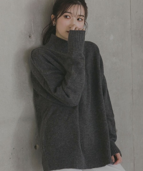 slattgir(スラットジール)の「高身長 ハイネックニット(セットアップ対応)(トールサイズ)Essenave(ニット/セーター・レディース・グレー/ブラウン/ネイビー・TM/TL/TLL/T3L/T4L/T5L)」の2枚目の写真