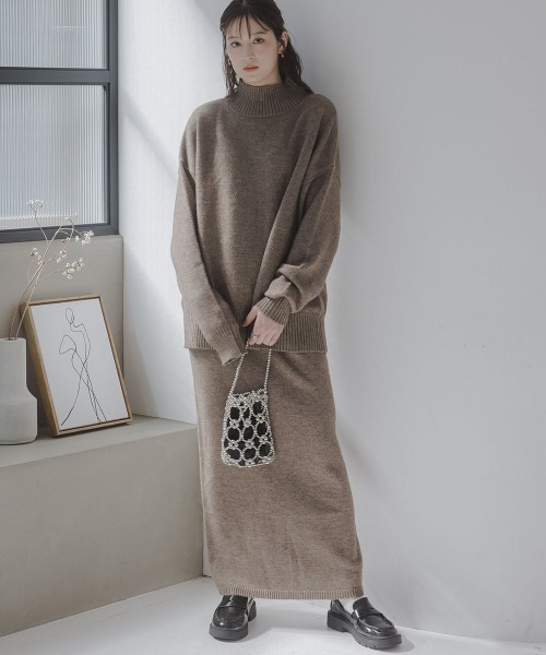 slattgir(スラットジール)の「高身長 ハイネックニット(セットアップ対応)(トールサイズ)Essenave(ニット/セーター・レディース・グレー/ブラウン/ネイビー・TM/TL/TLL/T3L/T4L/T5L)」の10枚目の写真