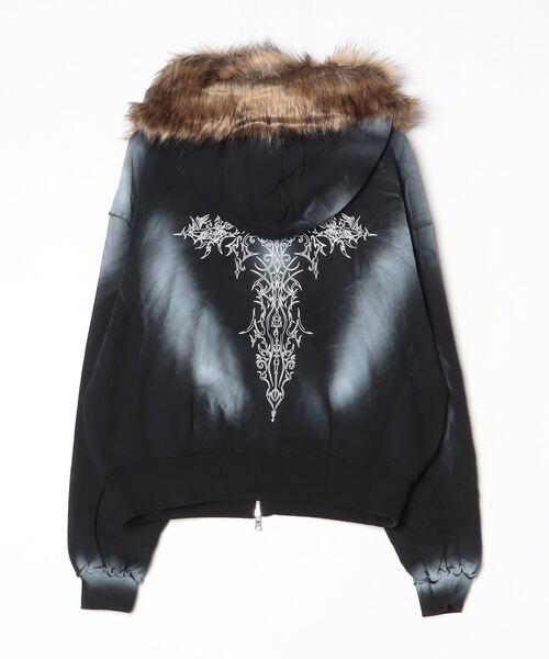 SILVER BULLET（シルバーバレット）の「『PSYCHO NATION UNDER GROUND /サイコネーションアンダーグラウンド』ファー脱着スプレーZIP PK（パーカー・メンズ・ブラック/カモフラージュ・M/L）」の3枚目の写真