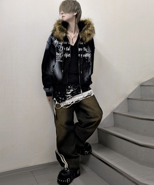 SILVER BULLET（シルバーバレット）の「『PSYCHO NATION UNDER GROUND /サイコネーションアンダーグラウンド』ファー脱着スプレーZIP PK（パーカー・メンズ・ブラック/カモフラージュ・M/L）」の5枚目の写真