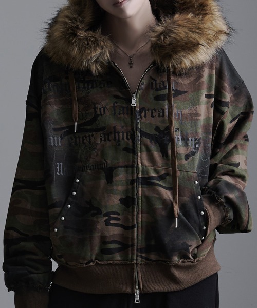 SILVER BULLET（シルバーバレット）の「『PSYCHO NATION UNDER GROUND /サイコネーションアンダーグラウンド』ファー脱着スプレーZIP PK（パーカー・メンズ・ブラック/カモフラージュ・M/L）」の12枚目の写真