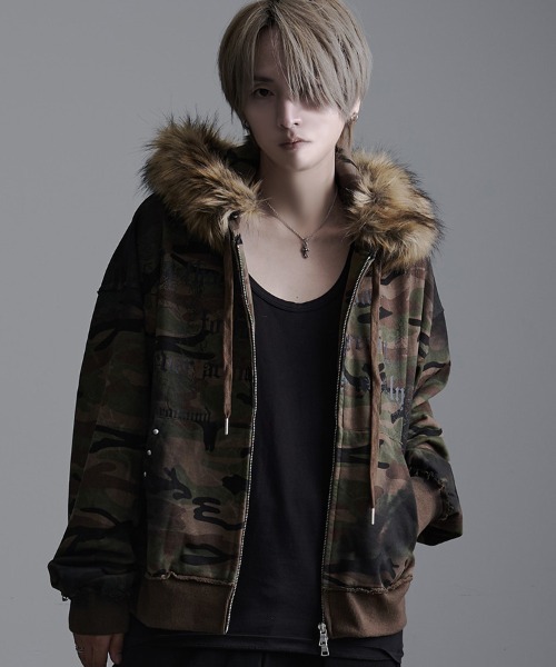 SILVER BULLET（シルバーバレット）の「『PSYCHO NATION UNDER GROUND /サイコネーションアンダーグラウンド』ファー脱着スプレーZIP PK（パーカー・メンズ・ブラック/カモフラージュ・M/L）」の10枚目の写真