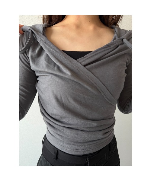 Geeong(ジーオン)の「【ZOZO限定】フーディー ラップカットソー(Tシャツ/カットソー・レディース・ブラウン/チャコールグレー/ブラック・FREE)」の13枚目の写真
