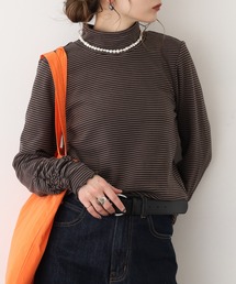 ボーダー柄両面起毛スムースタートル長袖