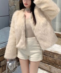 meJane（ミージェーン）の「ファーショートコート（ノーカラーコート）」